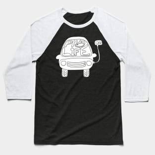 Plug Life White Electric Car Graphic Baseball T-Shirt